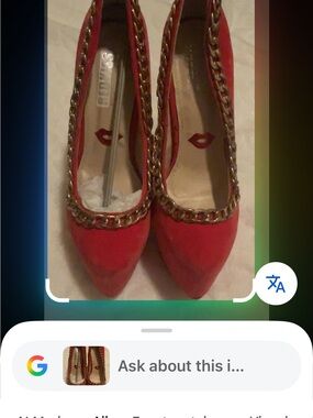 Red Pointed-Toe Pumps with Gold Chain Trim - Unbranded
